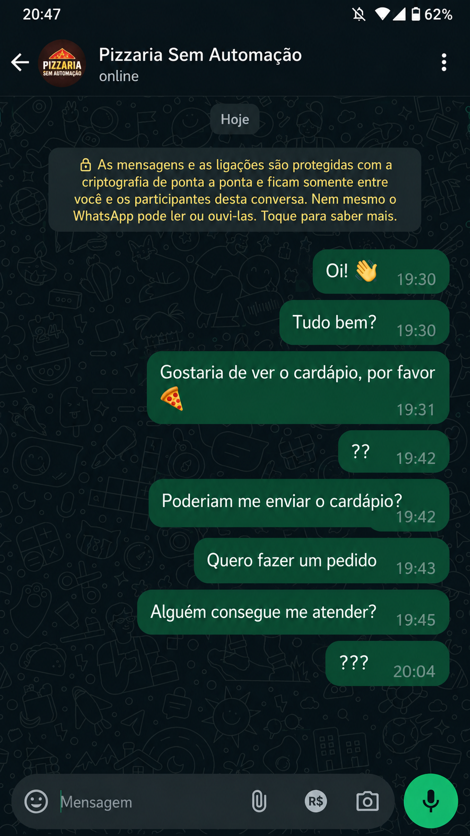 Conversa no WhatsApp sem automação - cliente aguardando resposta